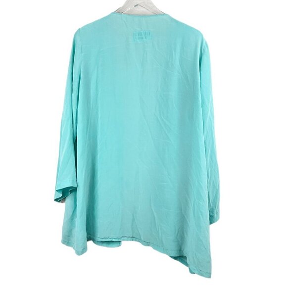 Vintage V Sierra Mejico 100% Pure Silk Open Floral Applique Teal Cover Size L - Picture 6 of 6